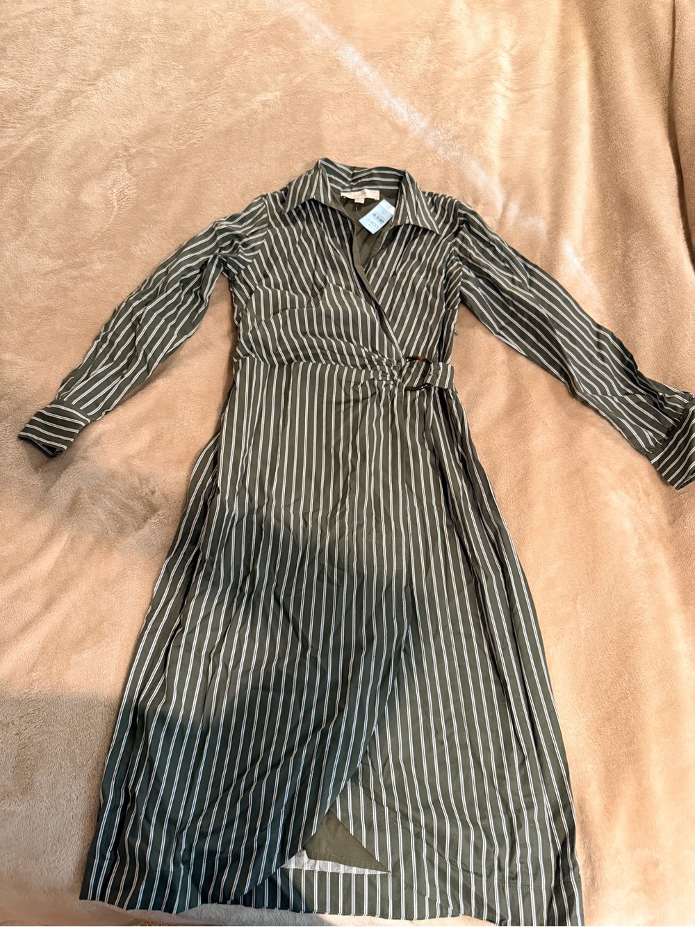 LOFT Olive Green Vertical Stripe Shirtdress NWT